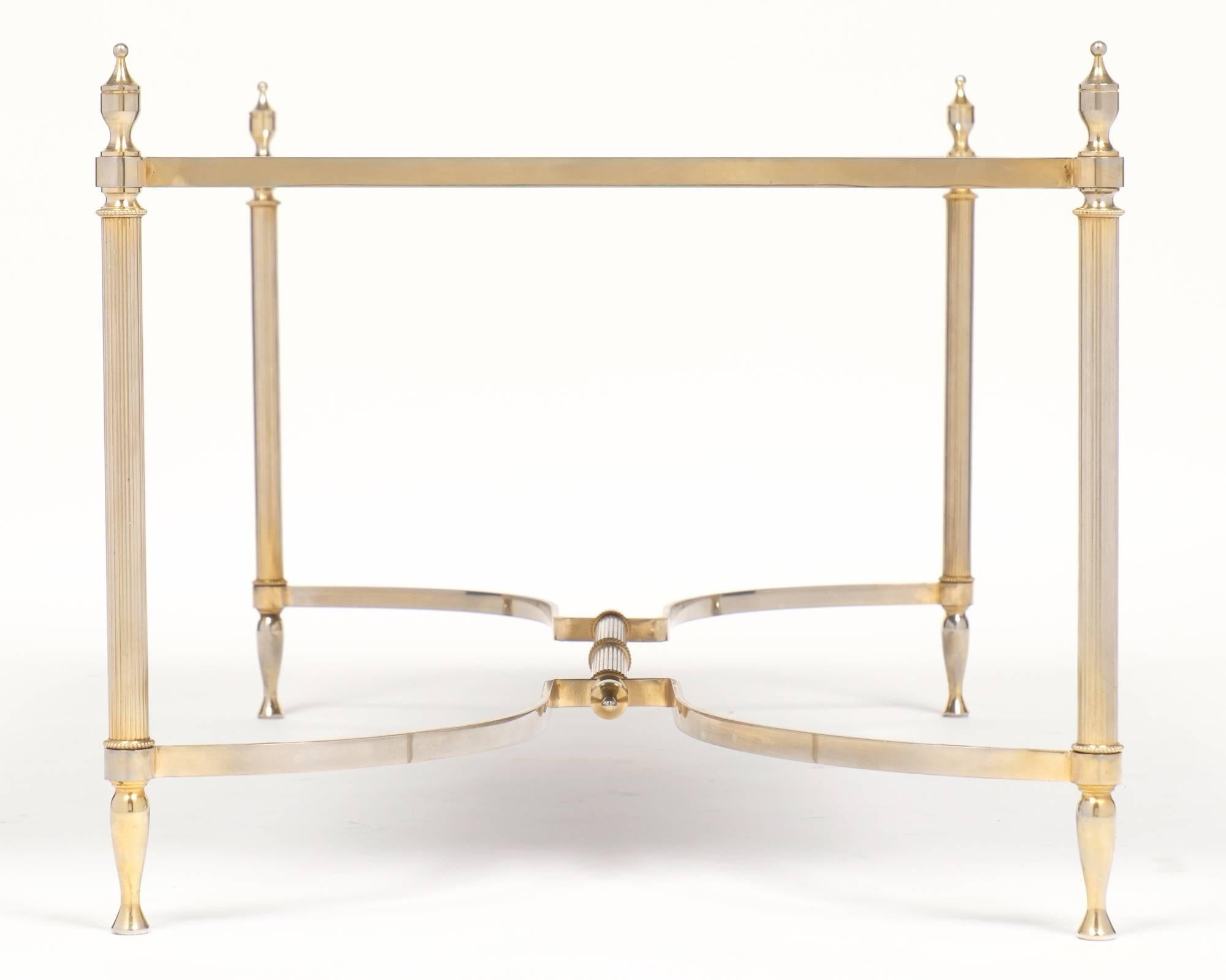 French Neoclassic Mirror Top Brass Cocktail Table 1