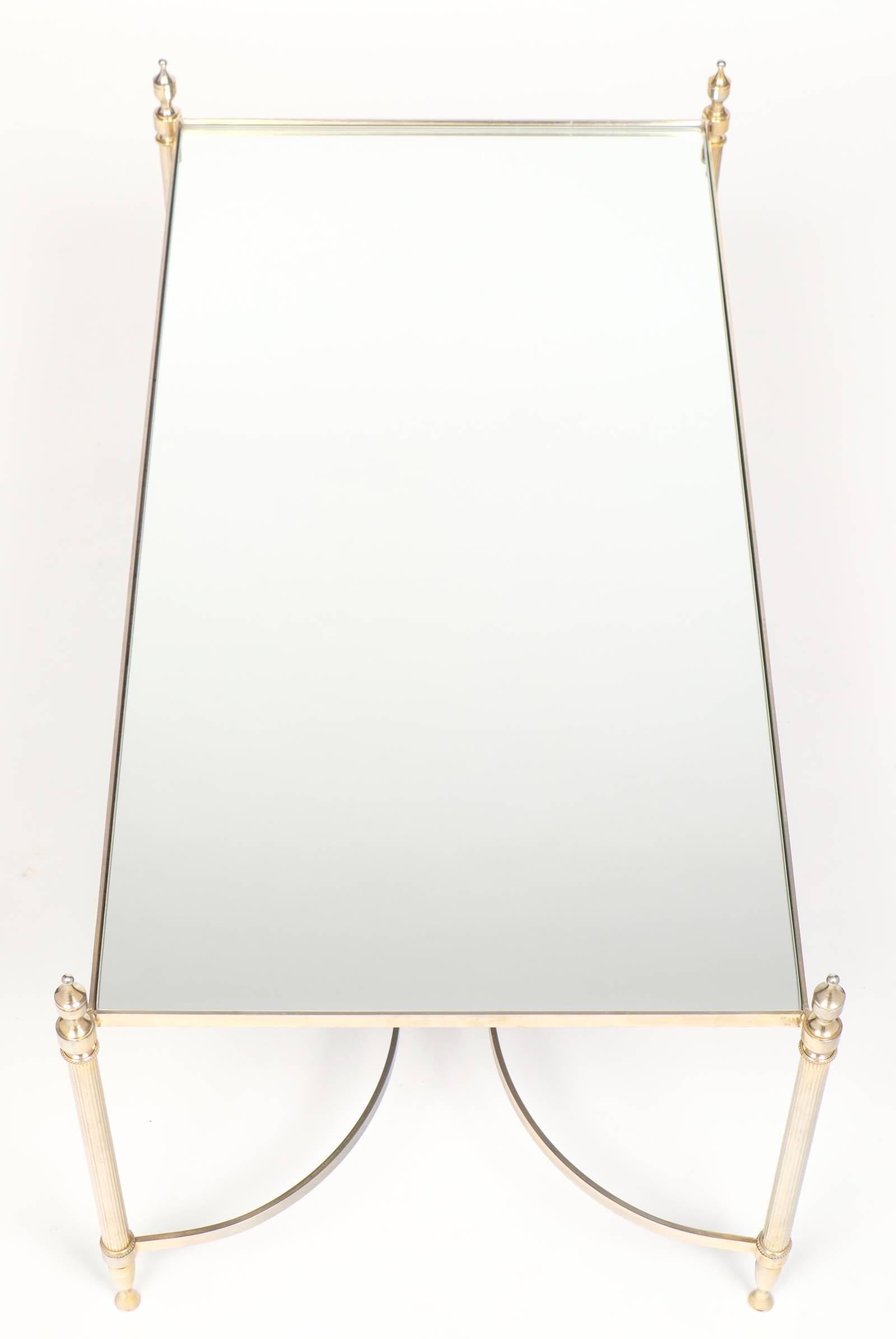 French Neoclassic Mirror Top Brass Cocktail Table 2