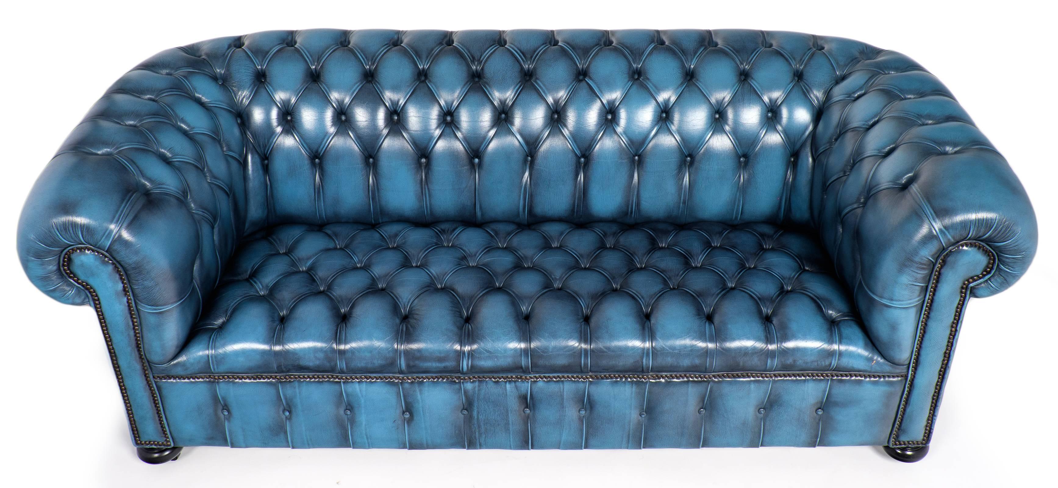 vintage blue leather sofa