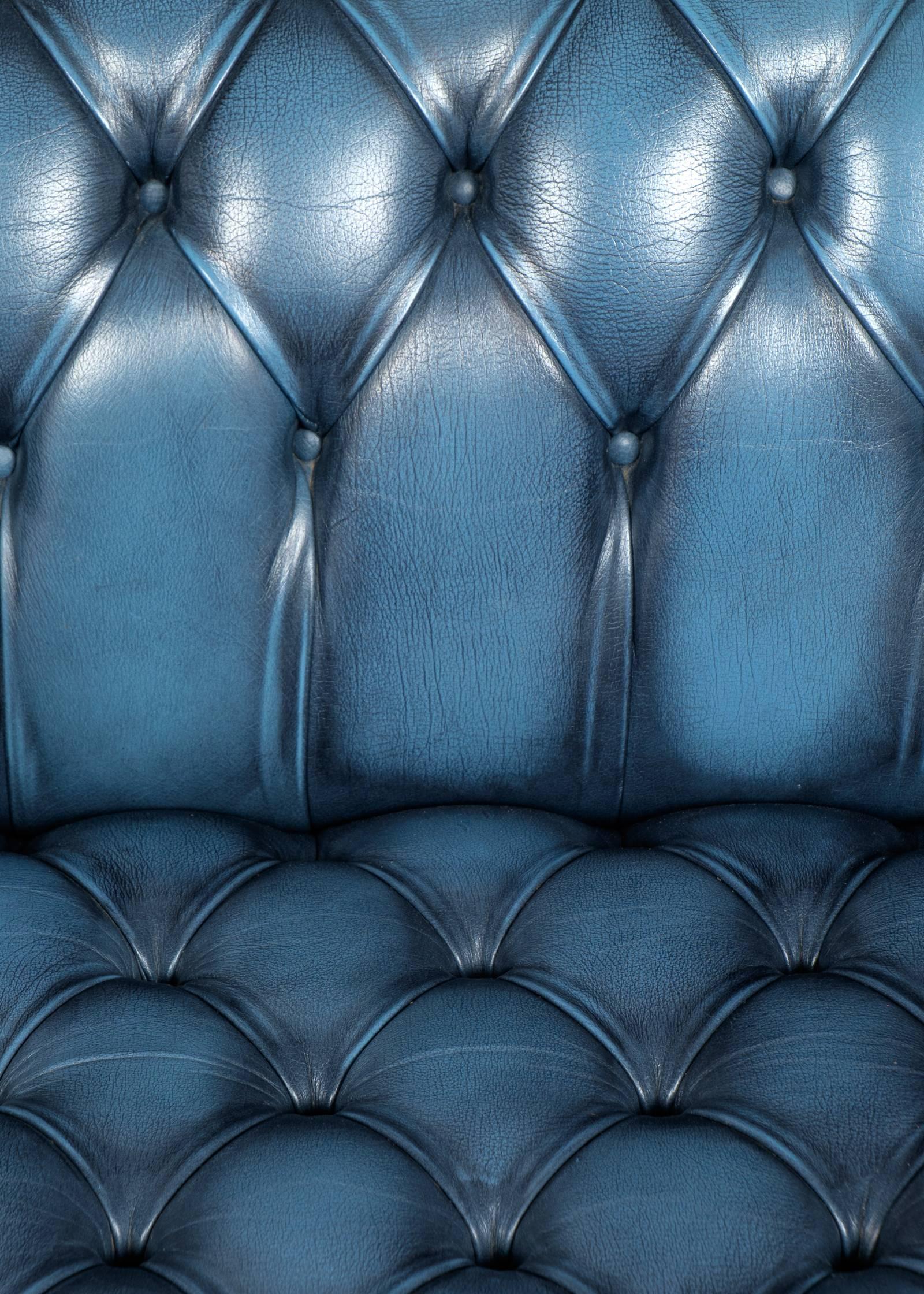 Mid-20th Century Vintage Steel Blue Leather Chesterfield Sofa
