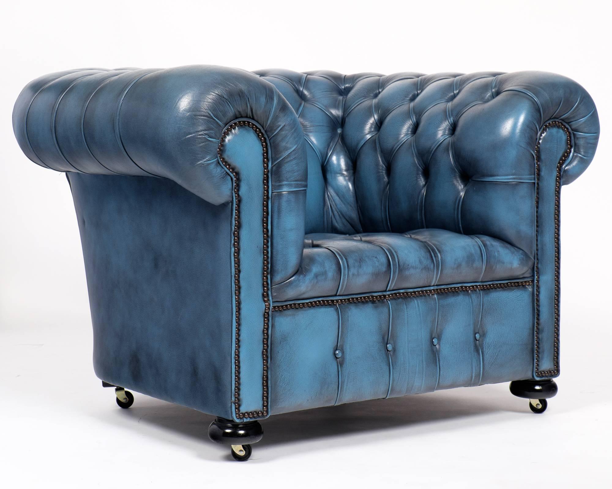 blue leather club chair