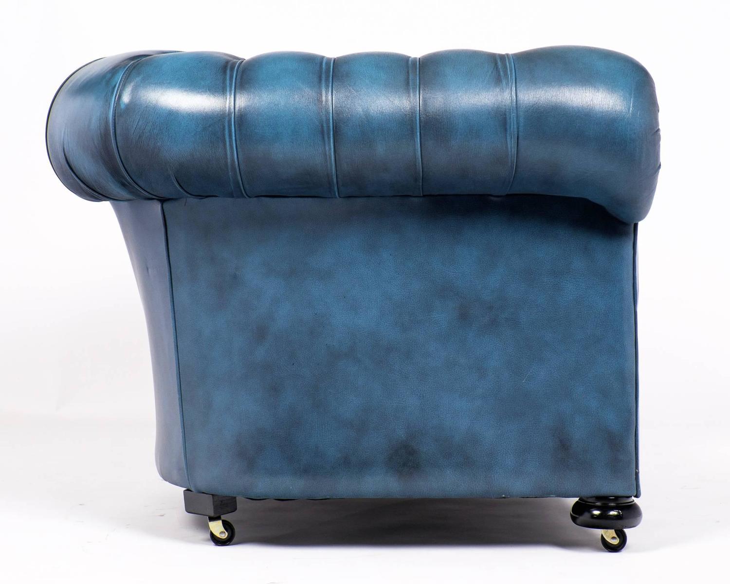 Steel Blue Leather Chesterfield Club Chair At 1stdibs Vintage Steel Blue Leather Chesterfield Club Chair At 1stdibs