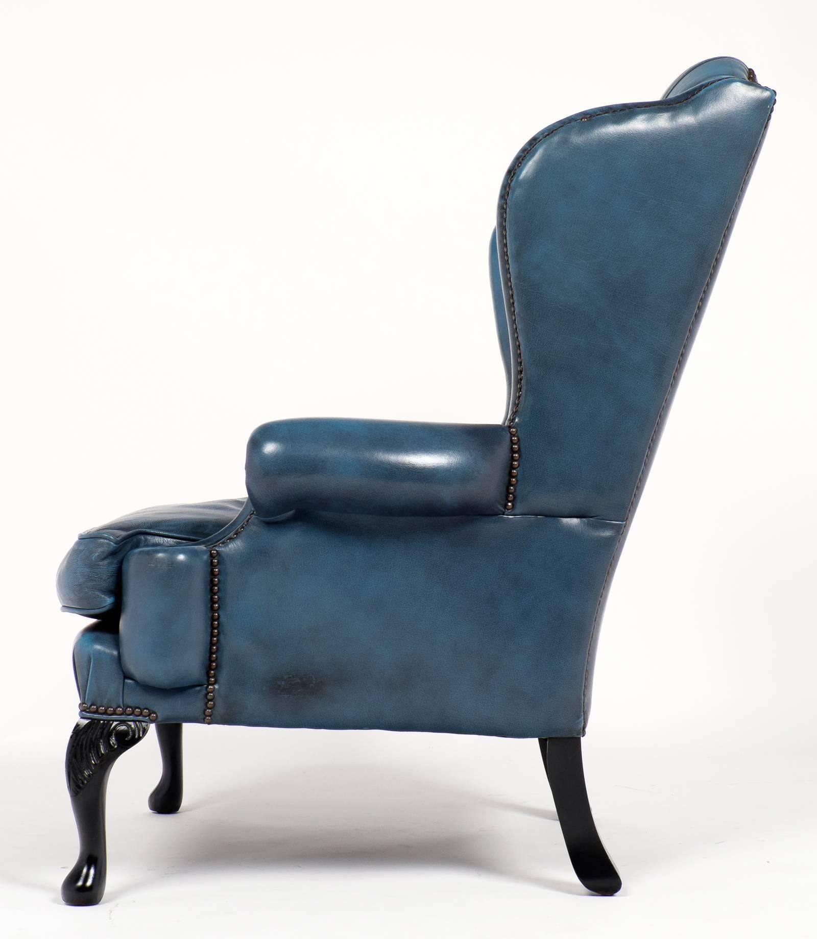 blue leather chesterfield chair