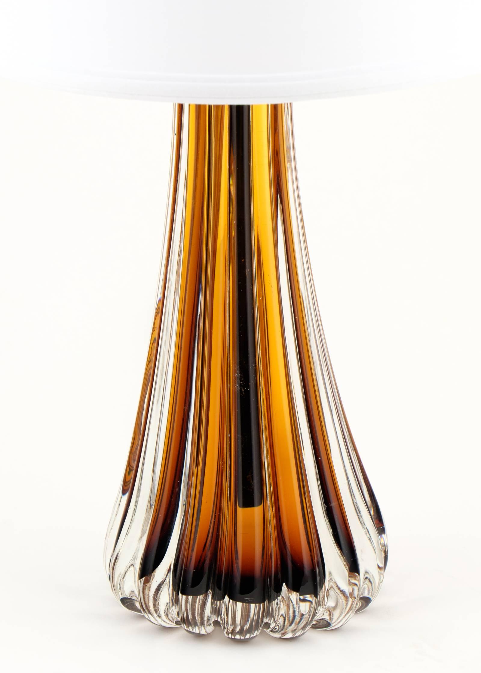 Mid-Century Modern Murano Amber Glass Pair of Lamps