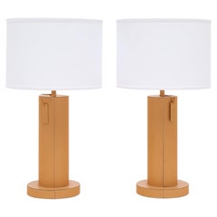 Vintage Mid-Century Modern Leather Wrapped Table Lamps, Flamant, 1970