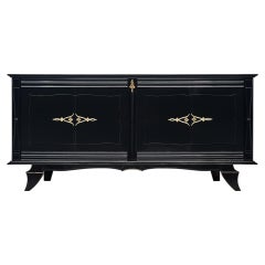 Ebonized French Buffet, Art Deco Style, Brass Details, 1940, Good