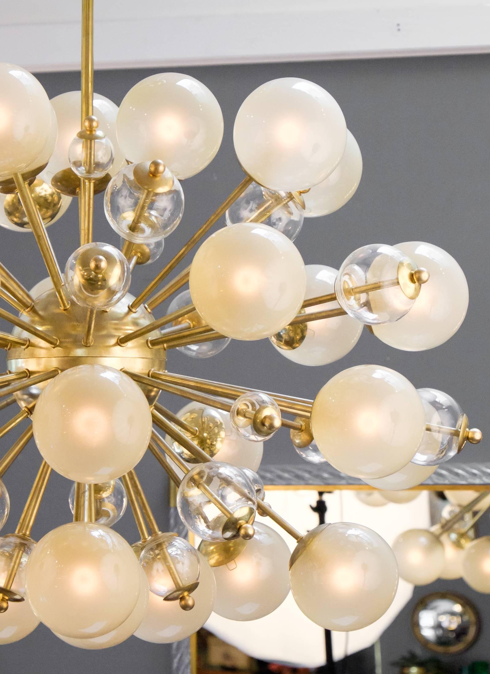 Italian Vintage Murano Brass Sputnik Chandelier with Champagne Globes