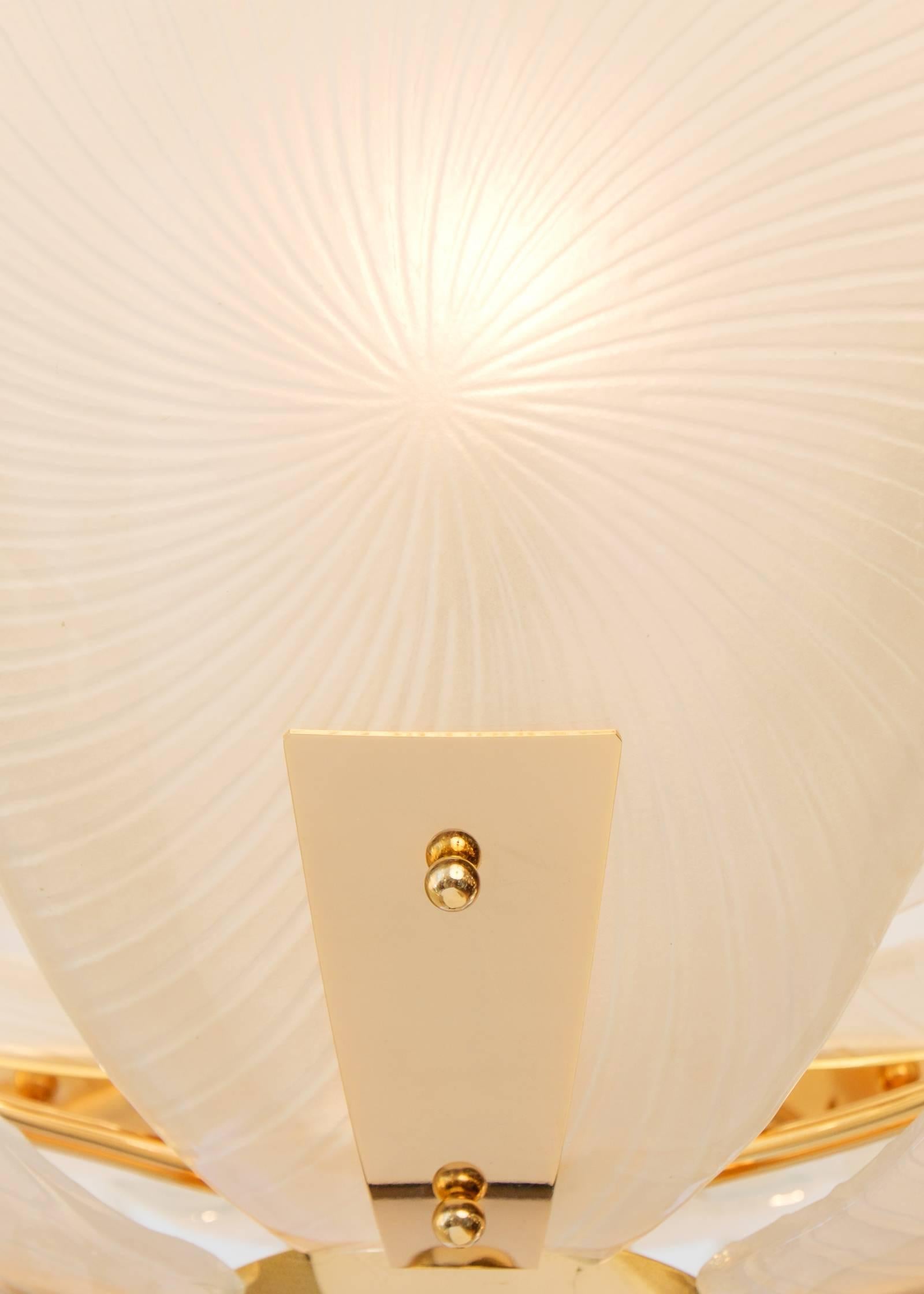 Murano Petal Glass Brass Chandelier For Sale 2