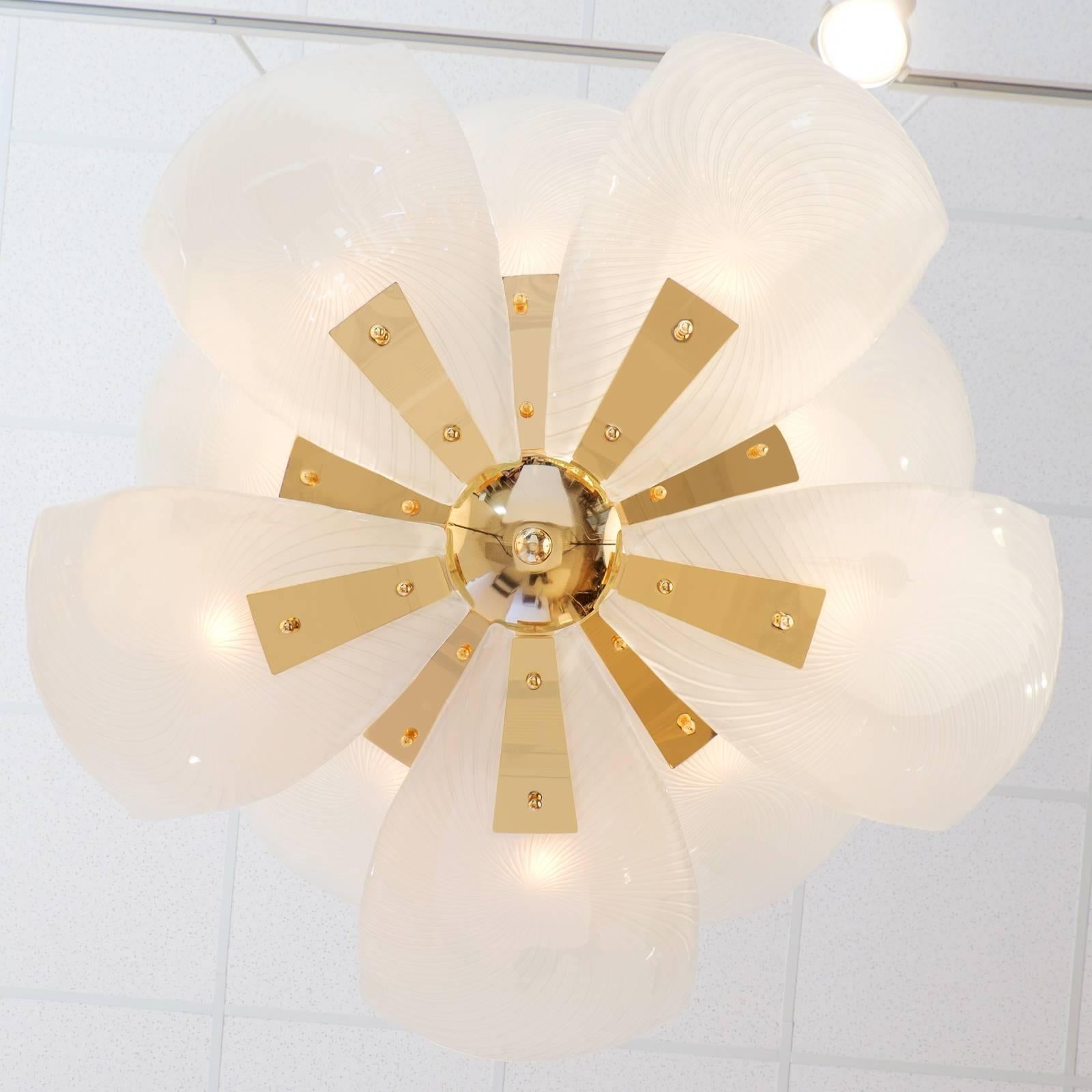 Murano Petal Glass Brass Chandelier For Sale 4