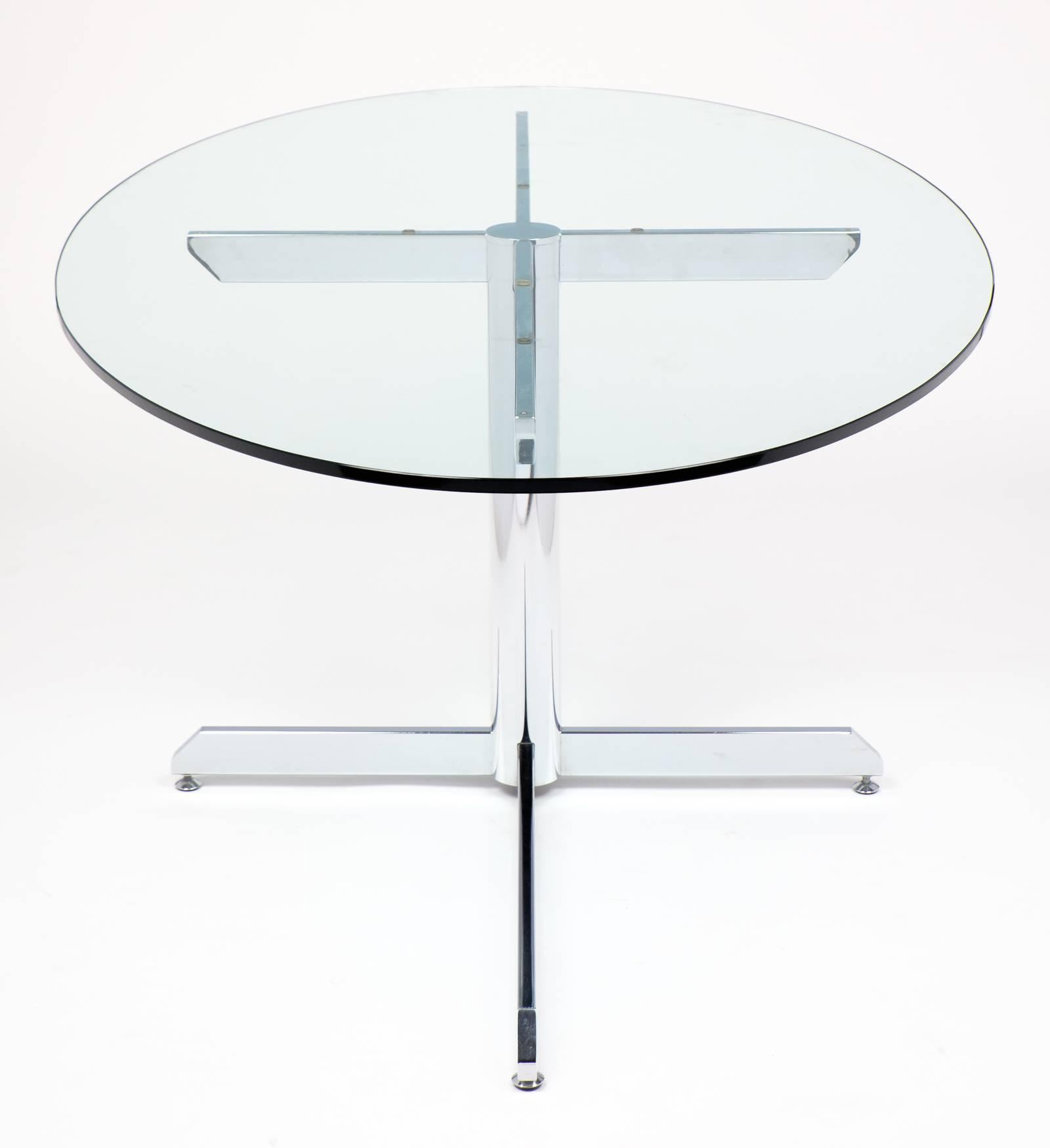 20th Century French Modernist Oval Glass and Chrome Knoll Style Dining Table