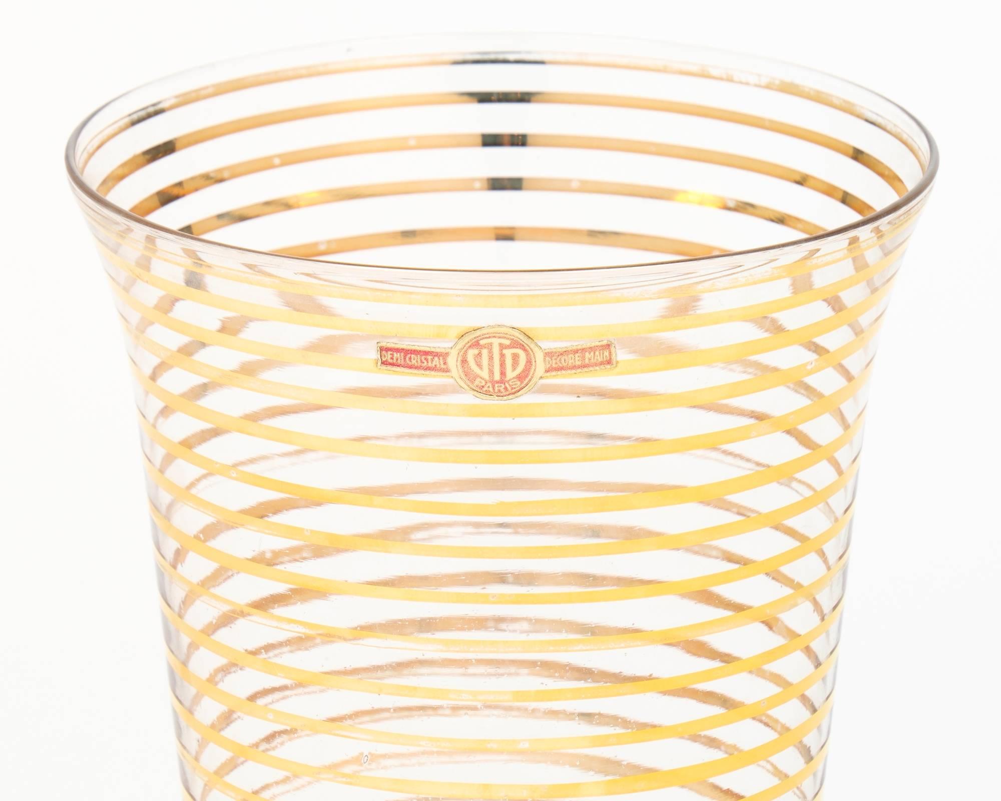 French Art Deco Gilt Stripe Crystal Vases 1