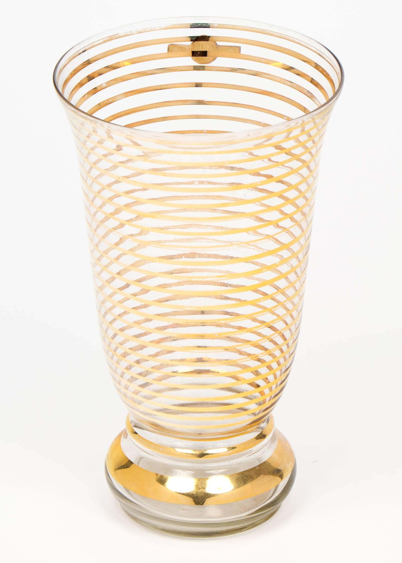 French Art Deco Gilt Stripe Crystal Vases 2