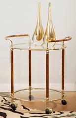 Vintage French Round Brass Glass Top Bar Cart by Maison Lancel