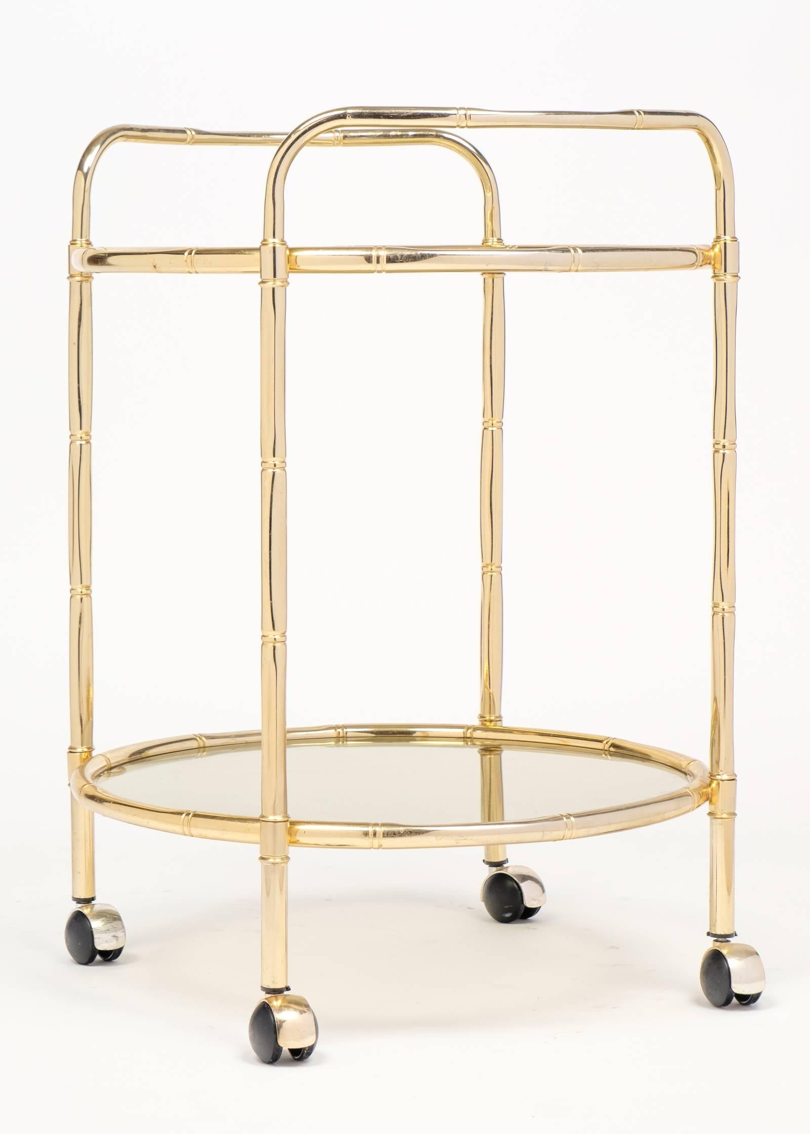 Mid-Century French Brass Faux Bamboo Maison Baguès Bar Cart In Good Condition In Austin, TX