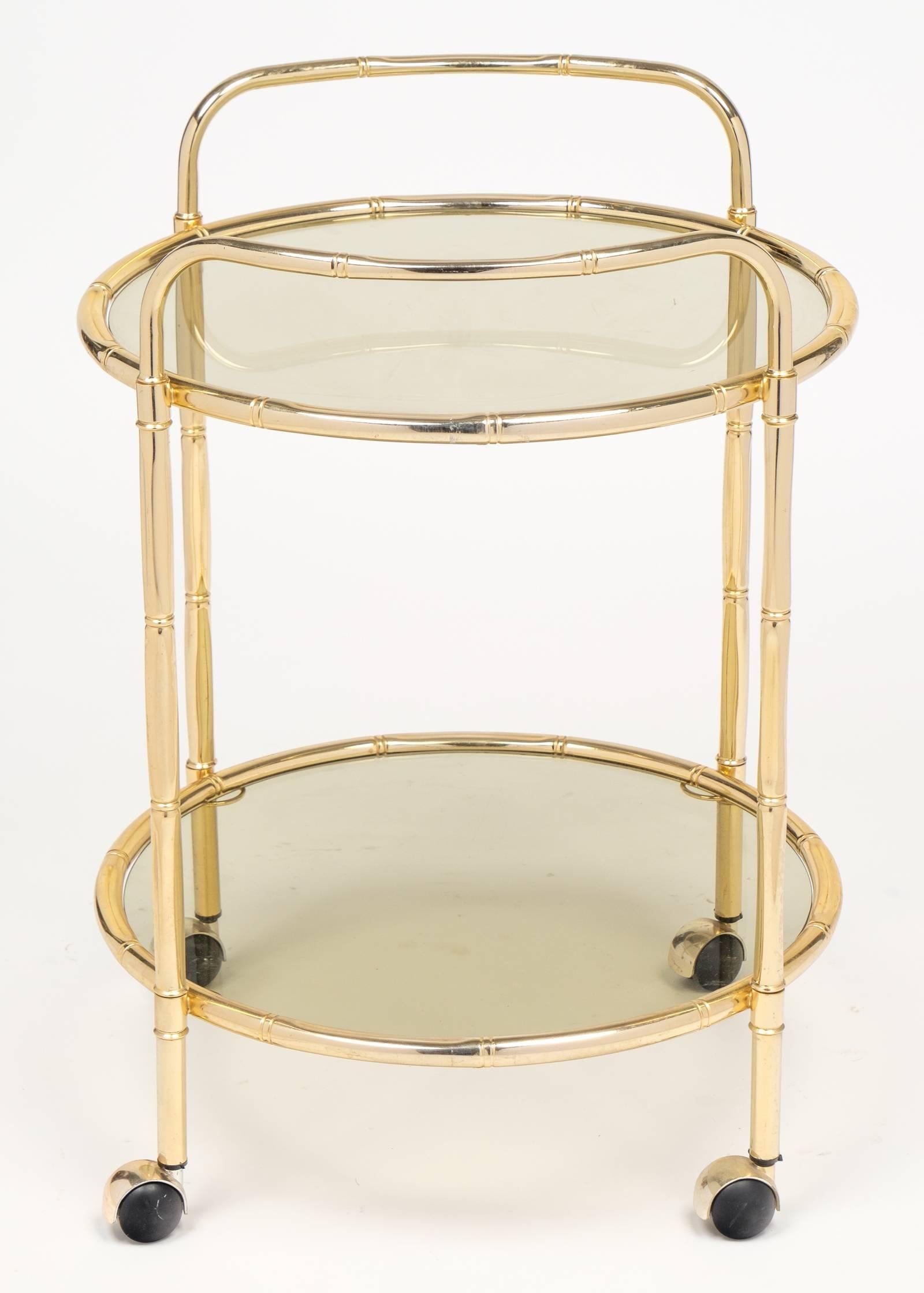 Mid-20th Century Mid-Century French Brass Faux Bamboo Maison Baguès Bar Cart