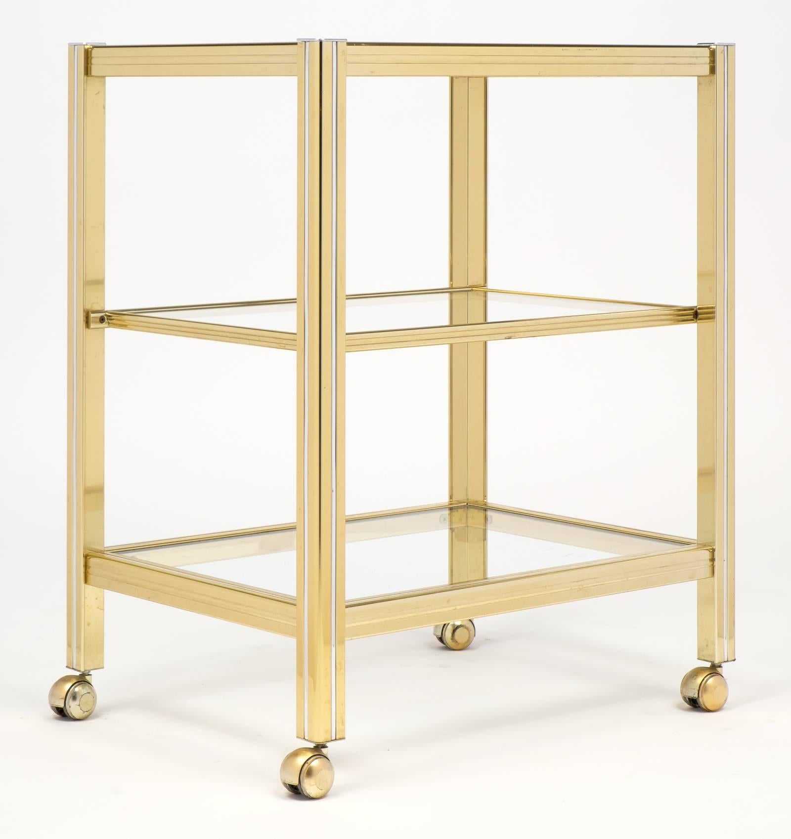 Mid-Century Modern Vintage French Brass and Chrome Side Table or Etagere