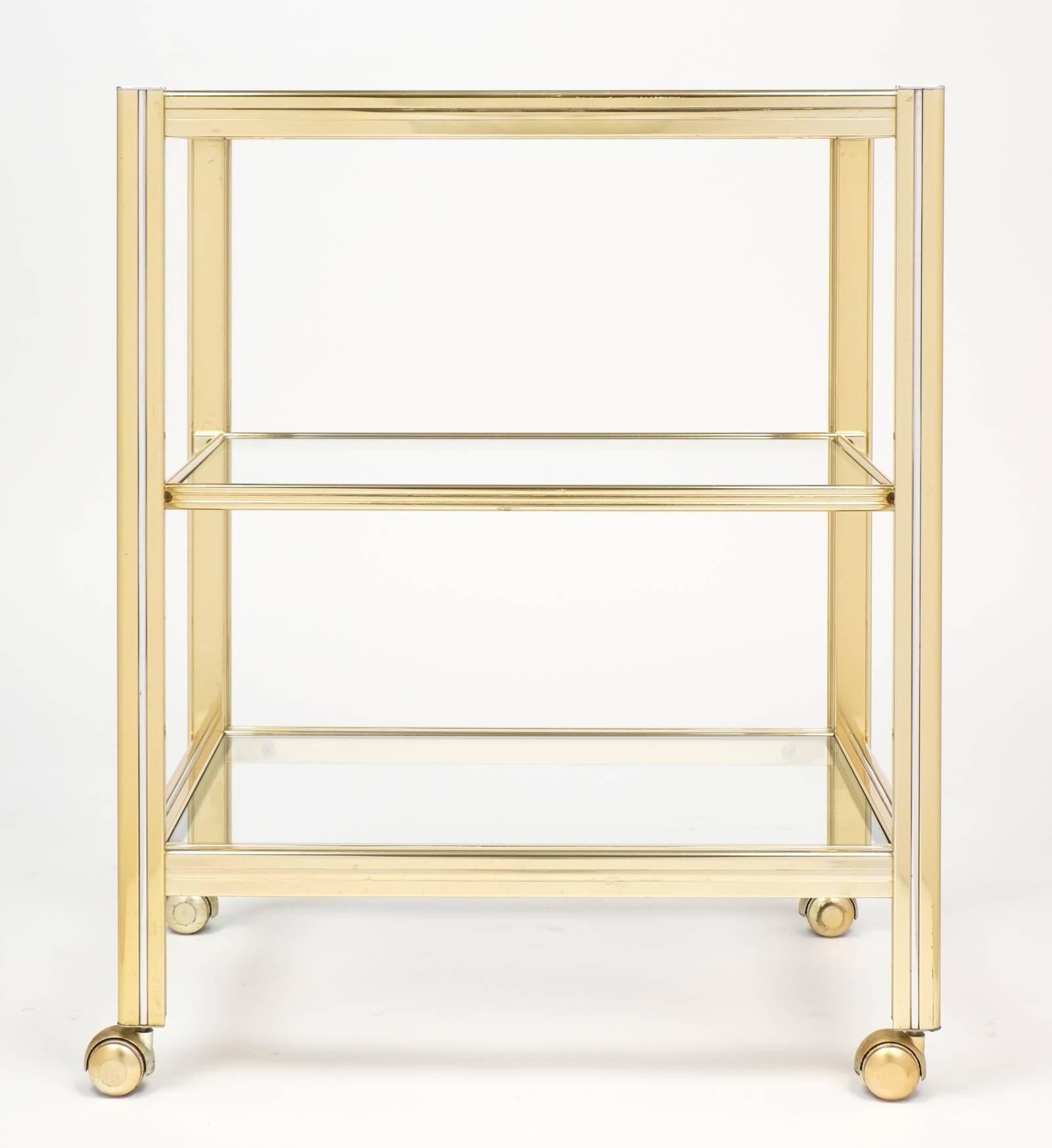 Vintage French Brass and Chrome Side Table or Etagere 1