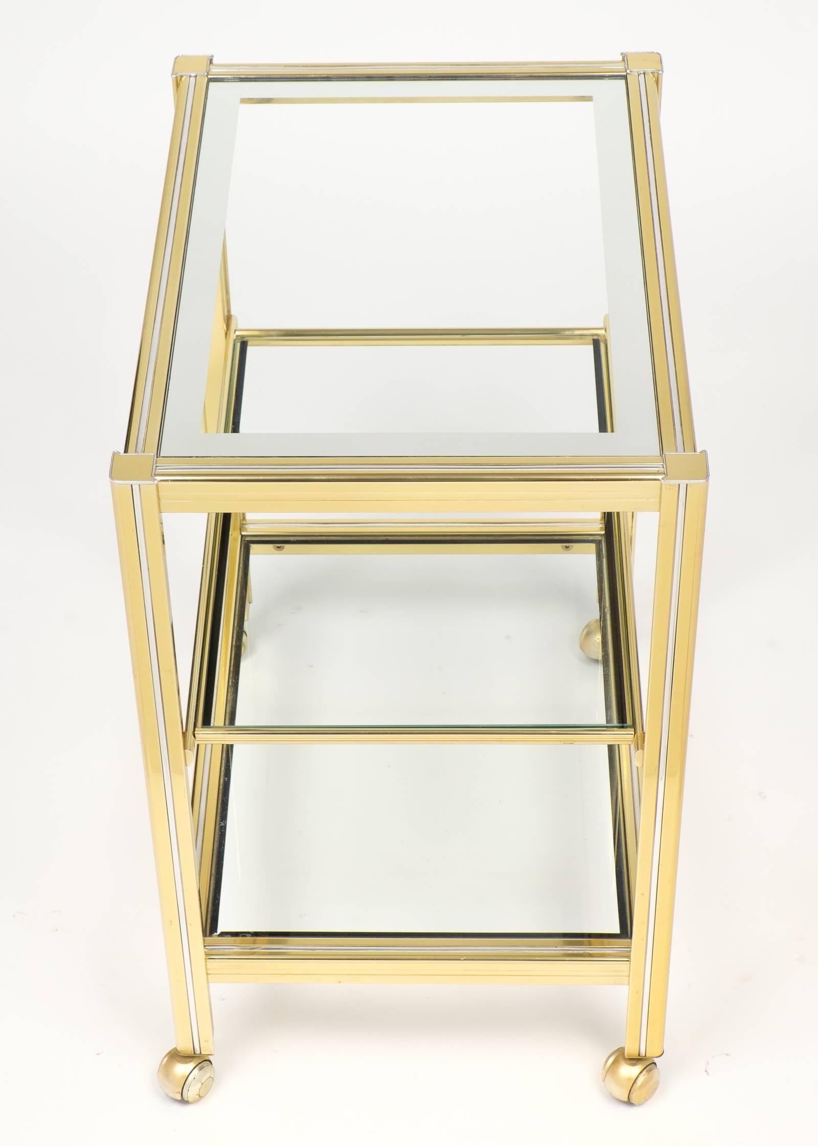 Mid-20th Century Vintage French Brass and Chrome Side Table or Etagere