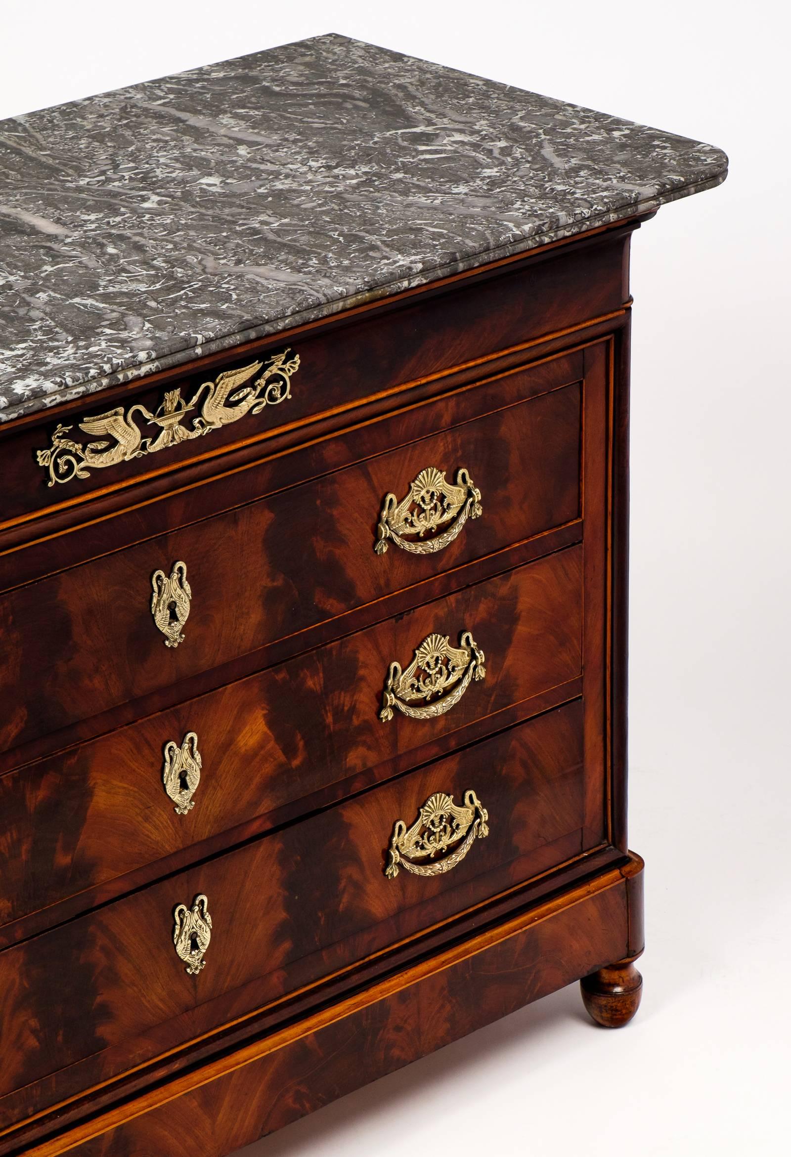 Early 19th Century French Restoration Period Flamed Mahogany Chest of Drawers