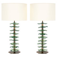 Murano Glass Green Disc Lamps