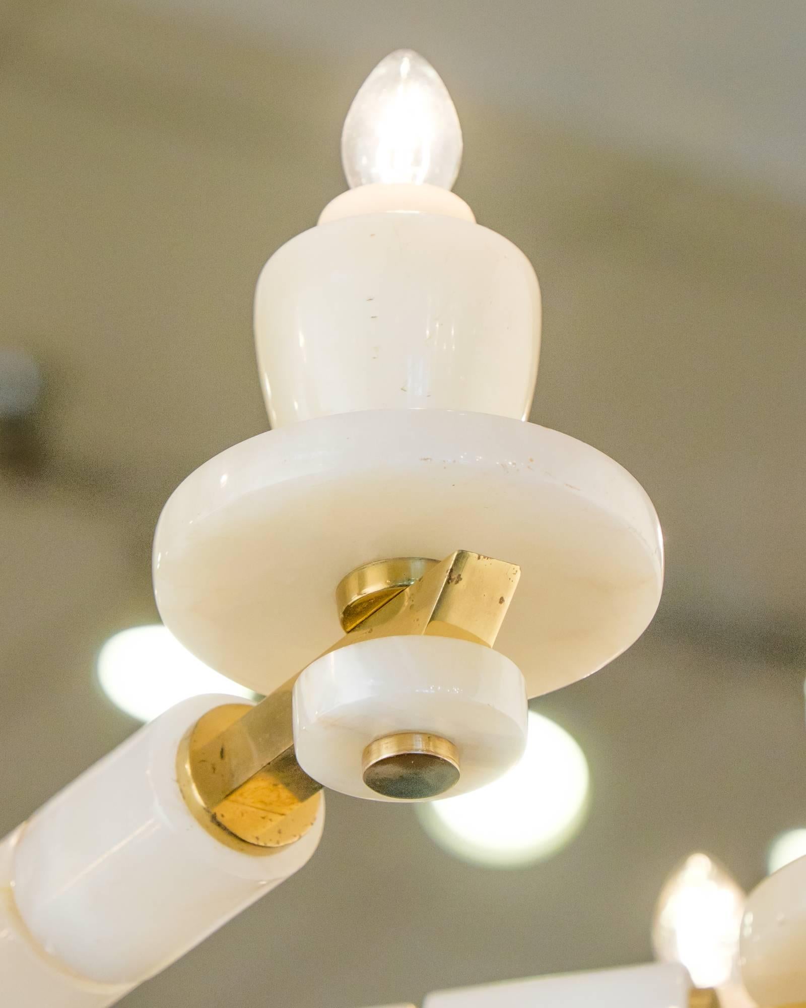 Mid-20th Century Vintage Onyx and Brass Chandelier with Eight Arms