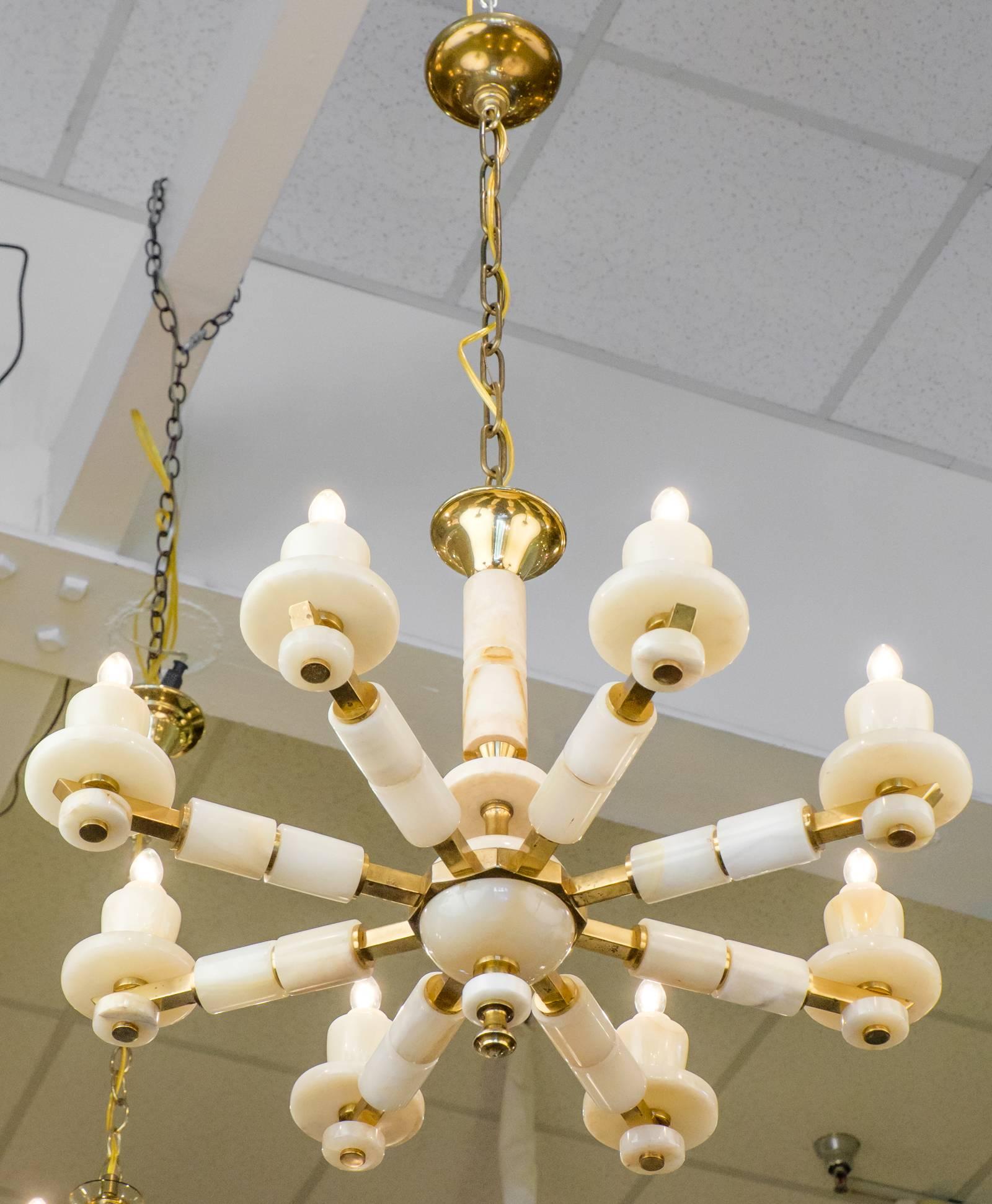 Vintage Onyx and Brass Chandelier with Eight Arms In Good Condition In Austin, TX