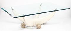 Modernist Maitland-Smith Travertine Stone Tusk Coffee Table