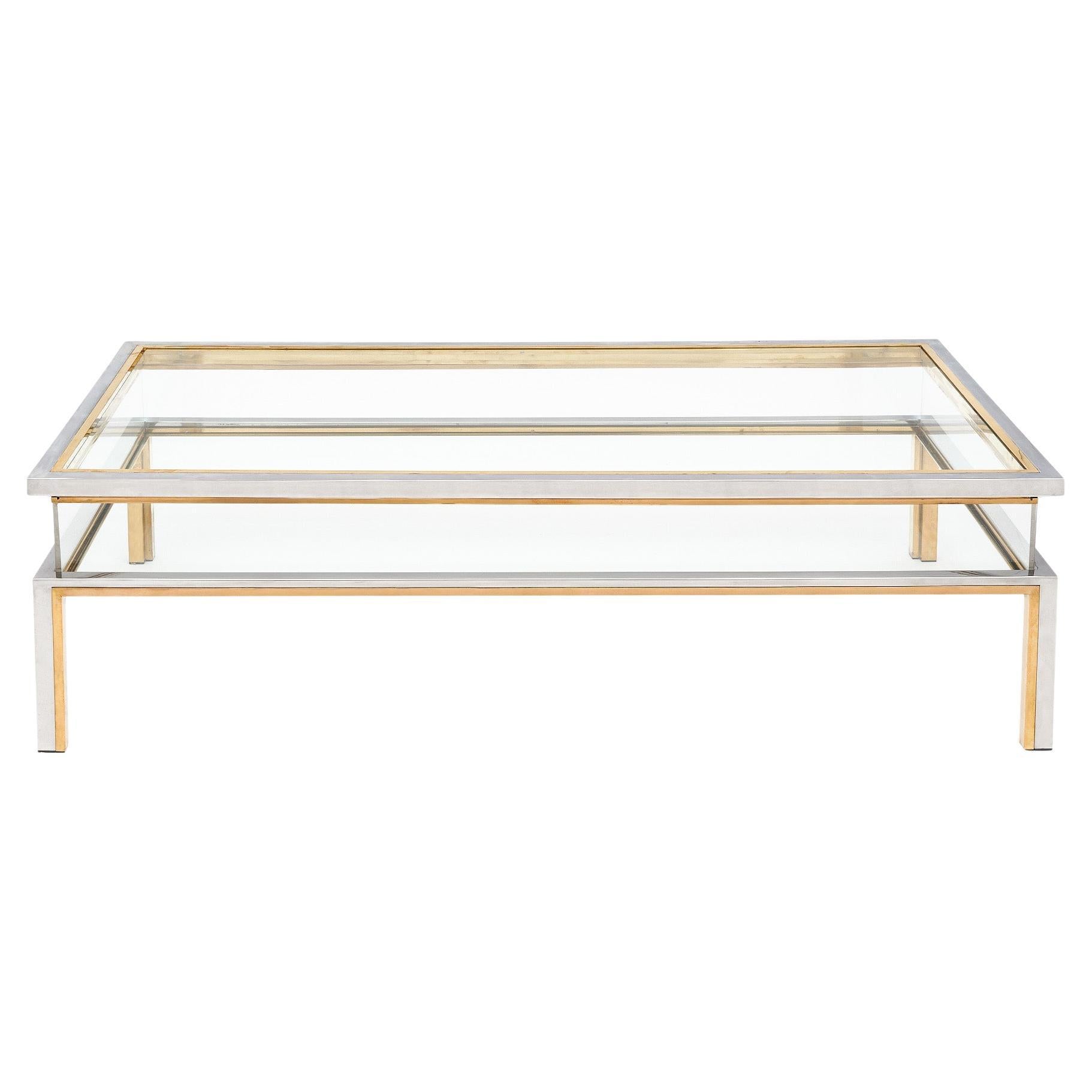 Modernist Chrome And Brass Coffee Table By Maison Charles