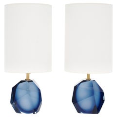 Alberto Dona Denim Blue Murano Glass Rock Lamps, Modern Italian Design
