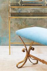 Vintage Spanish Gold Leafed Hammered Iron Bench