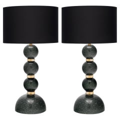 Black Murano Glass Table Lamps with Gold Leaf Accents, Italy