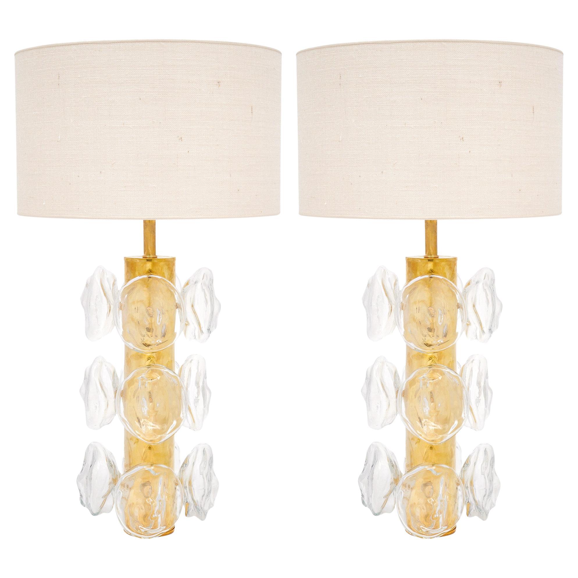 Mid-Century Modern Style Table Lamps, Brass and Murano Glass, Italy, 2024 For Sale