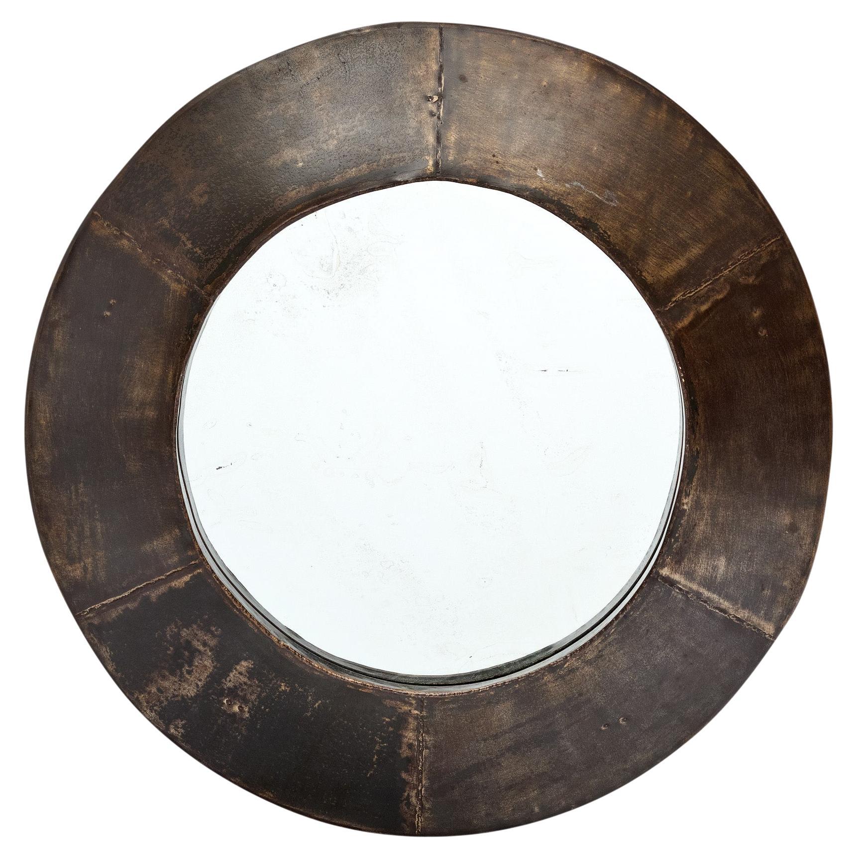Art Deco Wall Mirror, Metal Frame, French Design, Circa 1940, Round