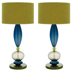 Blue and Green Murano Glass Lamps