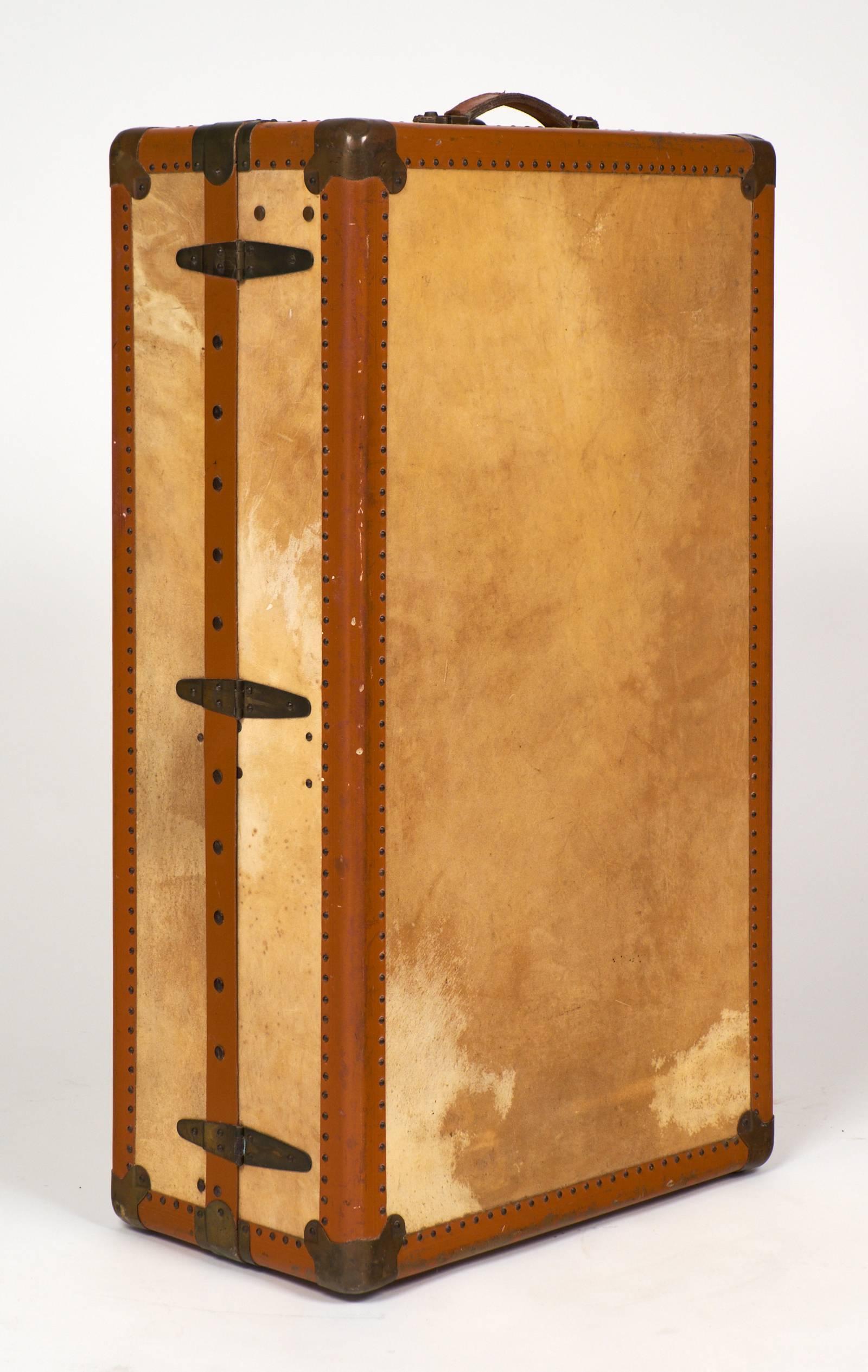 French Vintage Moleskin Steamer Trunk or Suitcase 1