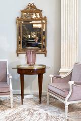 French Louis XVI Mirror-Top Marqueted Bouillotte Table