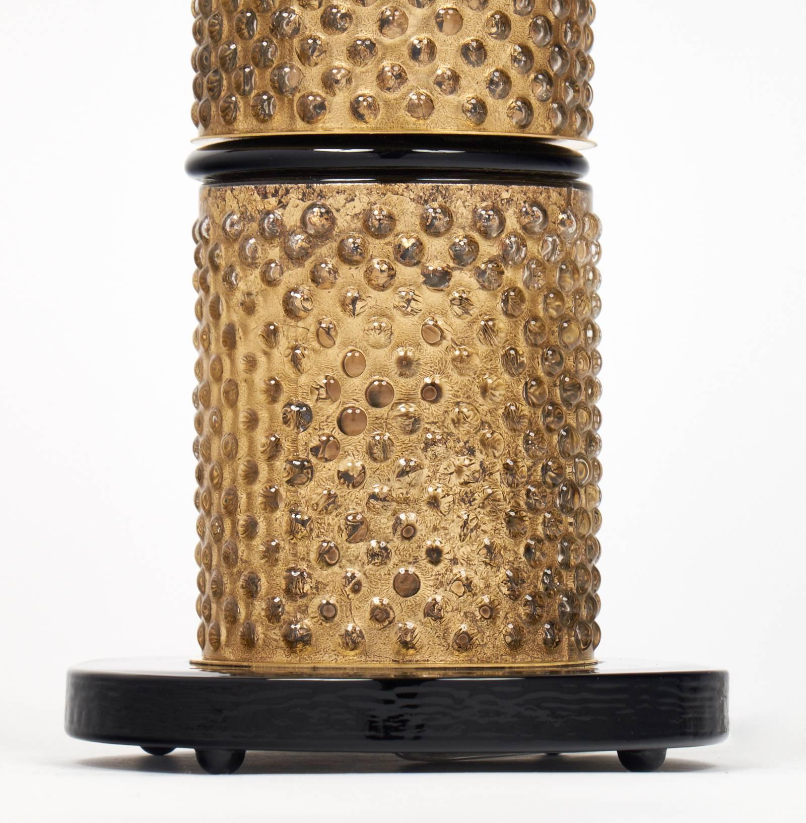 Zwei Tischlampen aus Muranoglas mit Blattgold und schwarzem Glas im Angebot 4