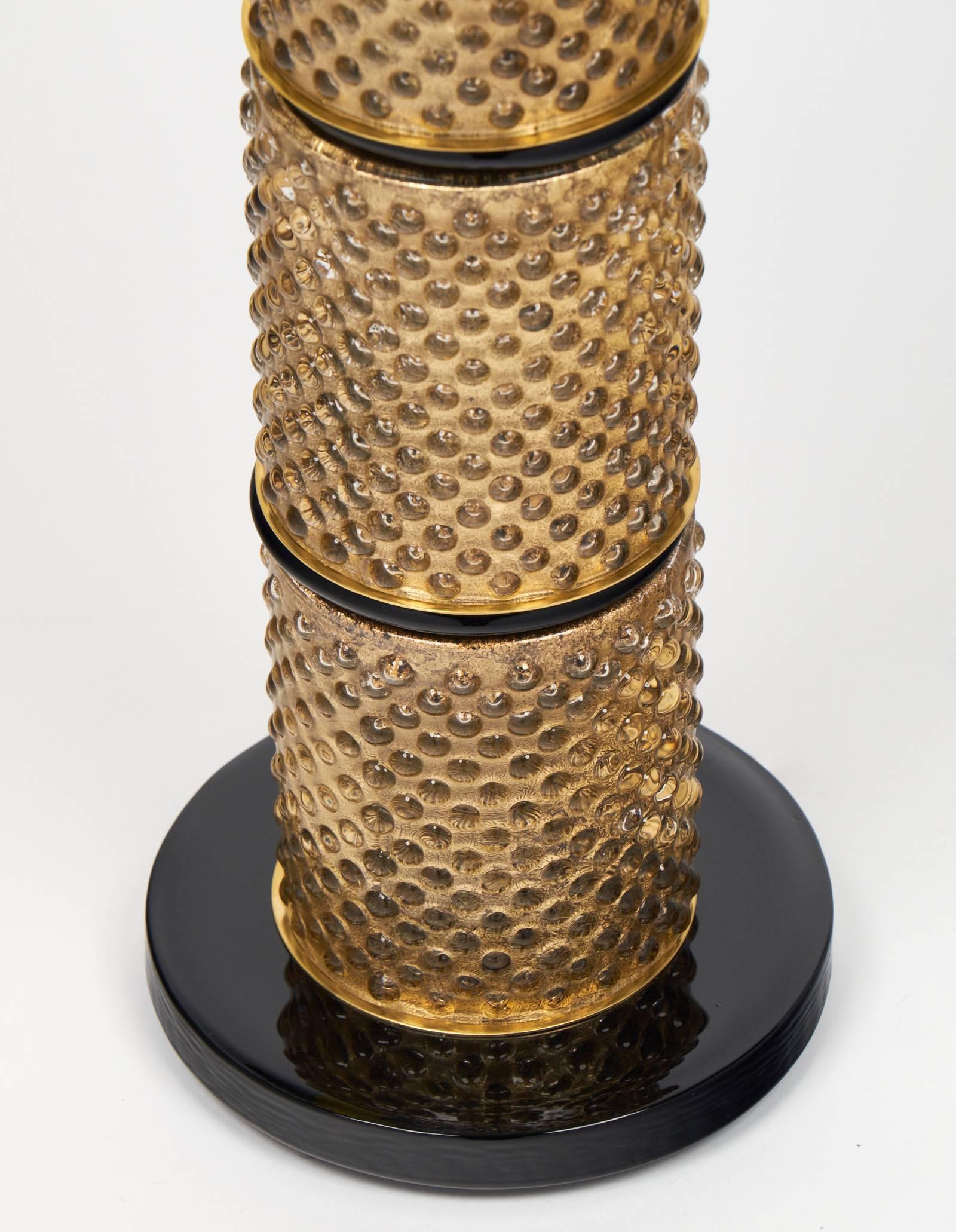 Paire de lampes de bureau en verre de Murano à feuilles d'or et noir en vente 1