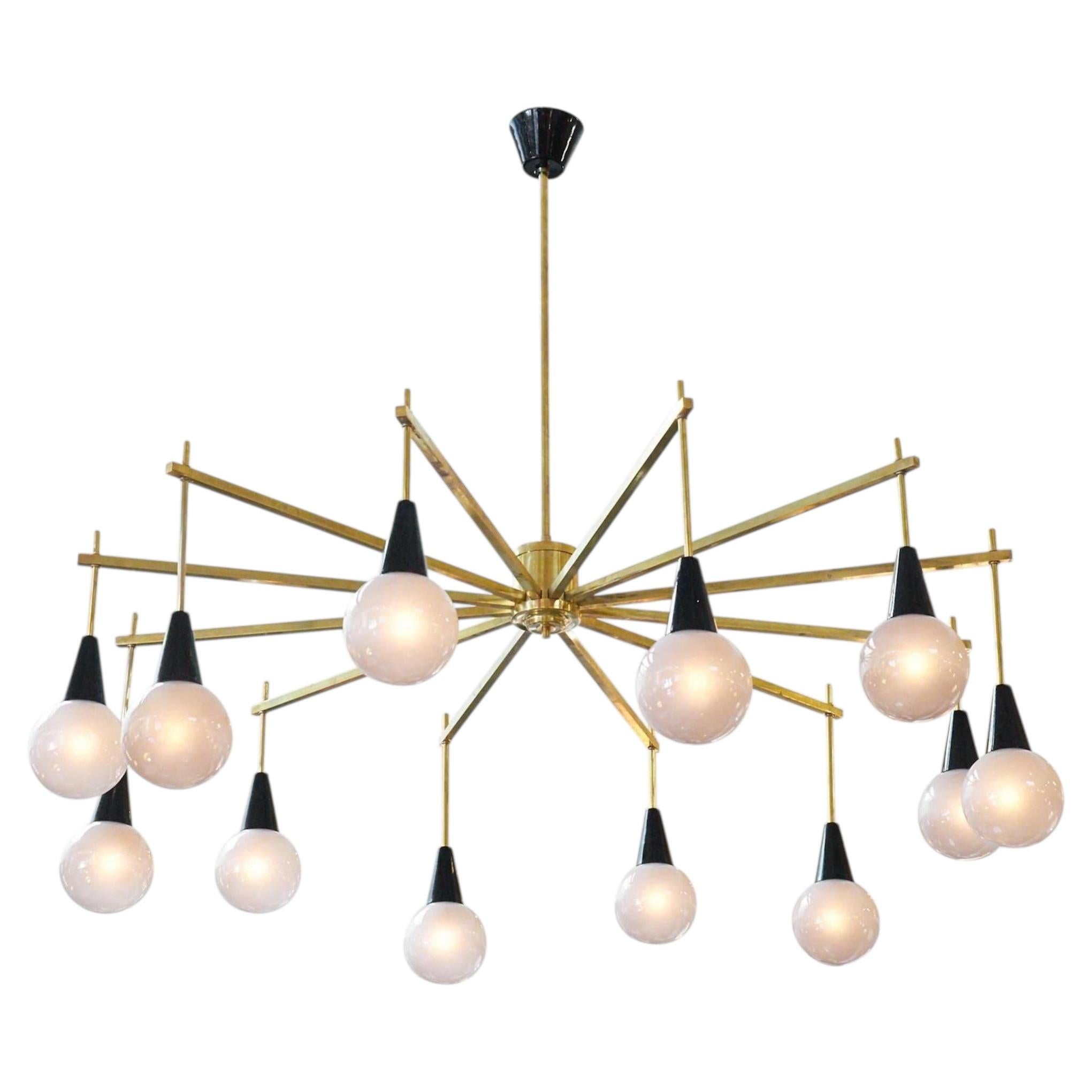 Mid-Century Modern Style Brass and Murano Glass Chandelier For Sale