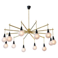 Lámpara de araña de estilo «Mid-Century Modern» de latón y cristal de Murano