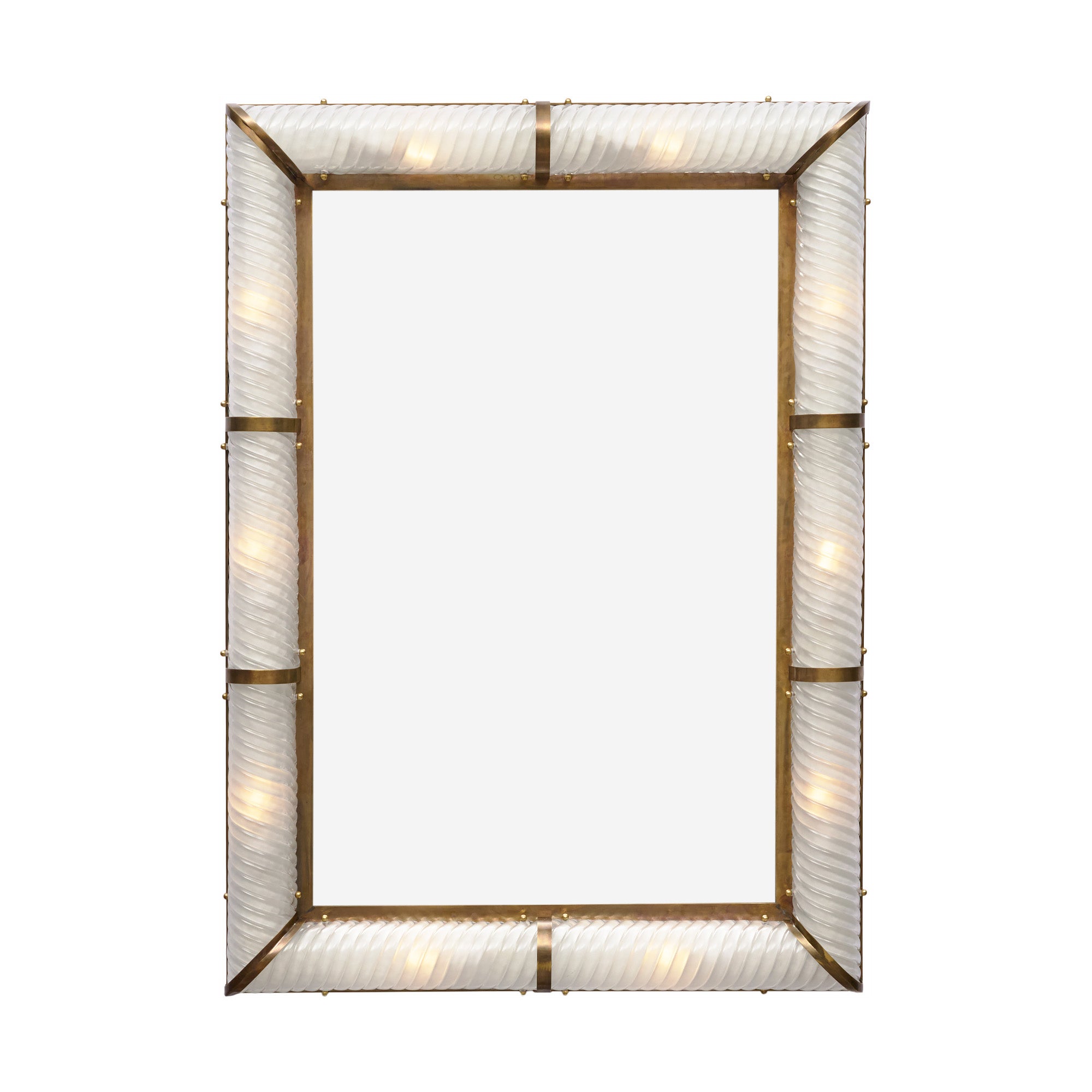 Impressive Venetian Glass and Brass Mirror with Lighting, Murano, Italy For Sale