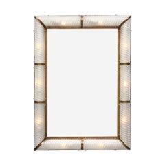 Impressive Venetian Glass and Brass Mirror with Lighting, Murano, Italy