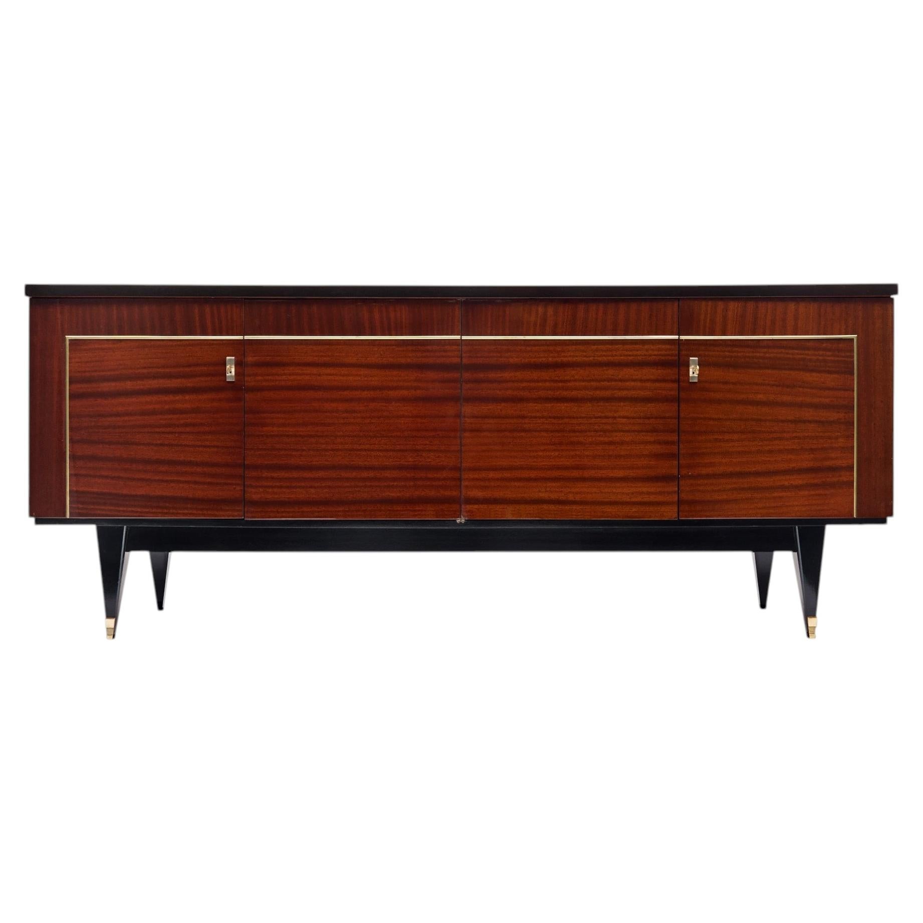 Buffet français de style « Mid-Century Modern », en bois de rose et laiton, vers 1950