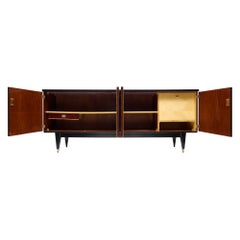 French Period Mid-Century Modern Buffet, Rosewood and Brass, Circa 1950