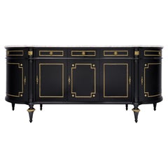 Louis XVI Style, French Classic Demilune Buffet, Ebonized, Circa 1920