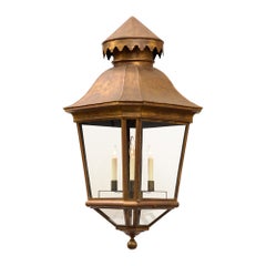 Grande French Antique Brass and Glass Lantern, Circa 1920