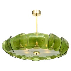 Venetian Glass, Impressive Drum Chandelier, Green, Murano, Italy