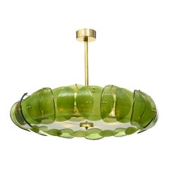 Venetian Glass, Impressive Drum Chandelier, Green, Murano, Italy