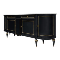 Buffet français classique de style Louis XVI, en forme de demi-lune, noirci, vers 1920