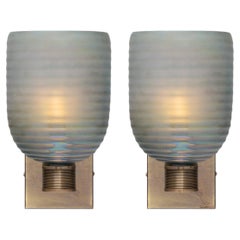 Modern Venetian Glass Sconces, Blue Iridescent, Murano, Italy
